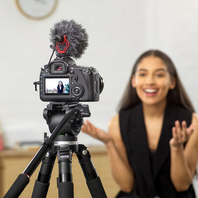 Interview set up with a Kenro tripod, camera and Kenro Cardioid microphone