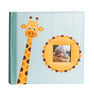 blue baby photo album front with giraffe head and a picture window