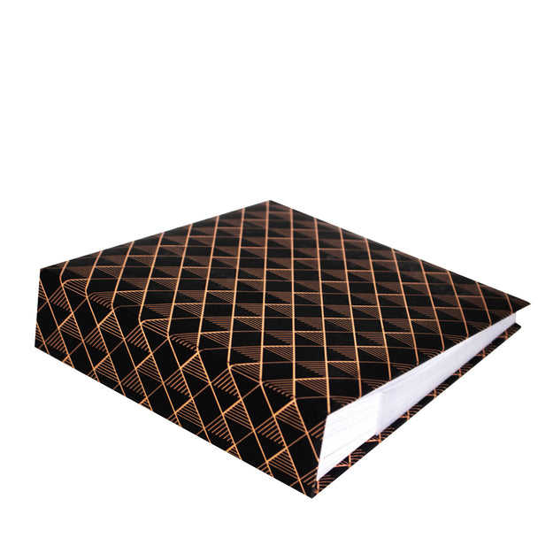grafton memo photo album in black with all over gold foil pattern in diamond shapes laid down