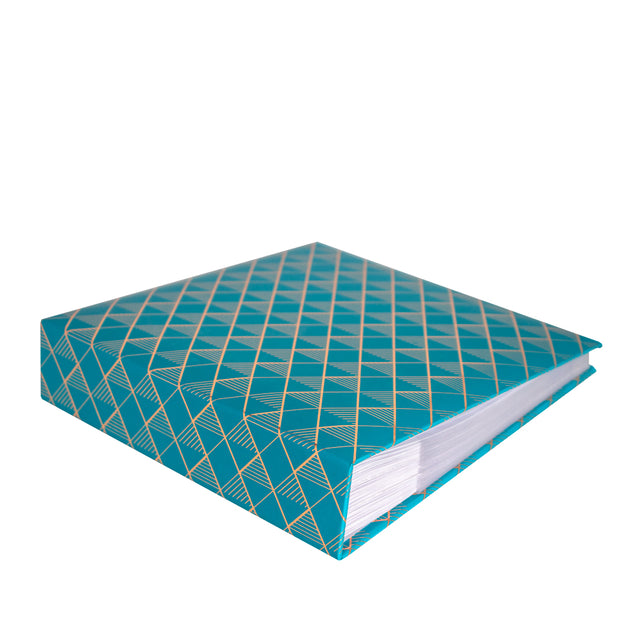 grafton memo photo album in teal with all over gold foil pattern in diamond shapes laid down