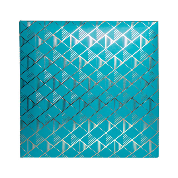 grafton memo photo album front  in teal with all over gold foil pattern in diamond shapes