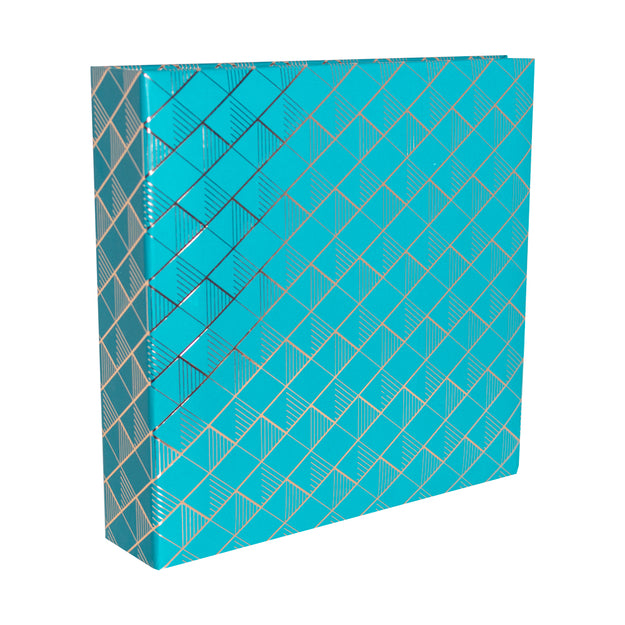 grafton memo photo album in teal with all over gold foil pattern in diamond shapes