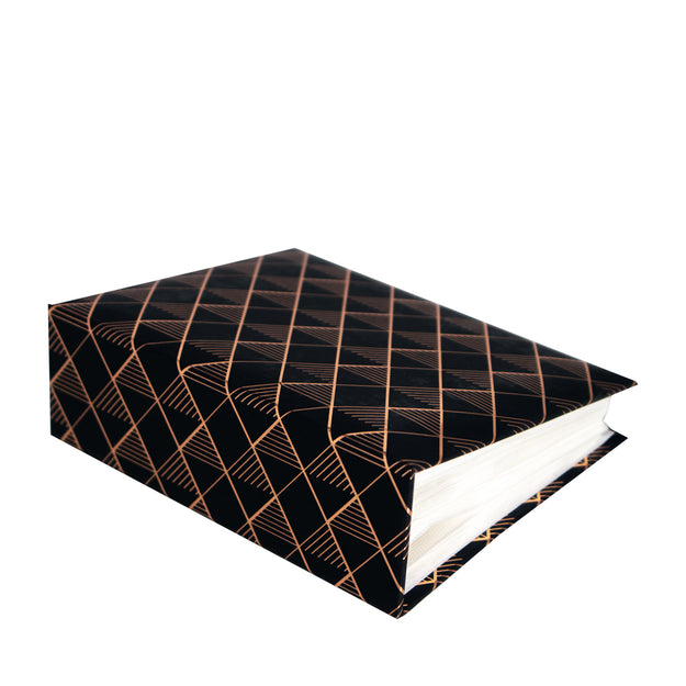 grafton minimax portrait photo album front in black gold foil diamond detailing laid down