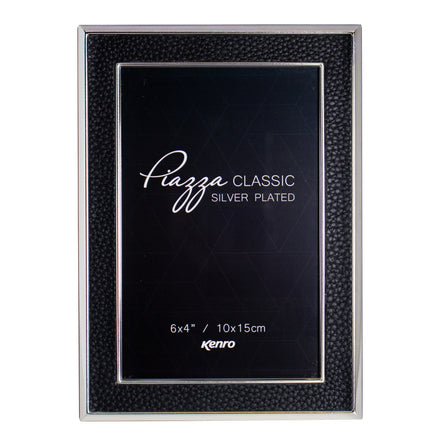 Piazza Classic silver-plated photo frames with black leather inlay on white background