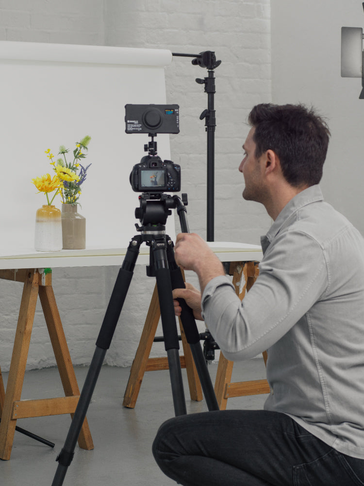 studio photography set up with lighting and tripods