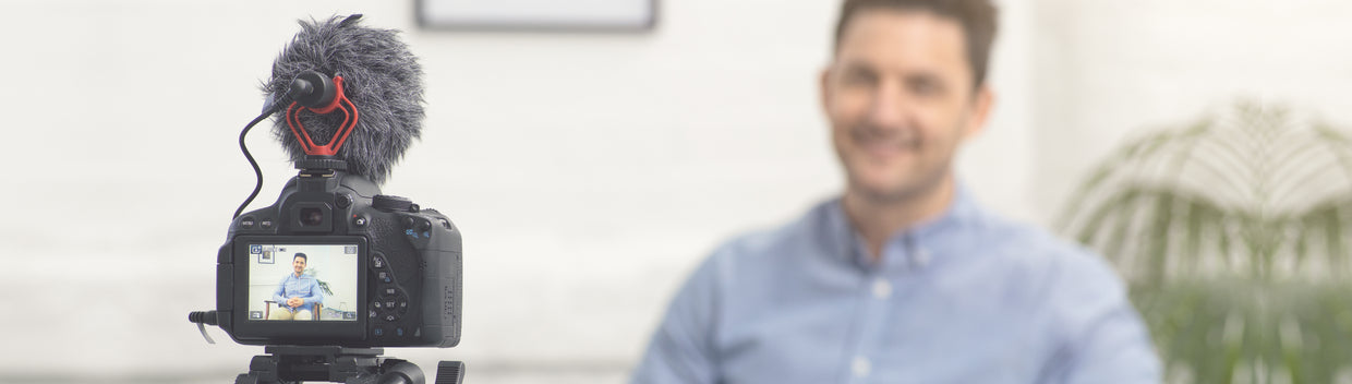 male interview set up with camera and Kenro microphone